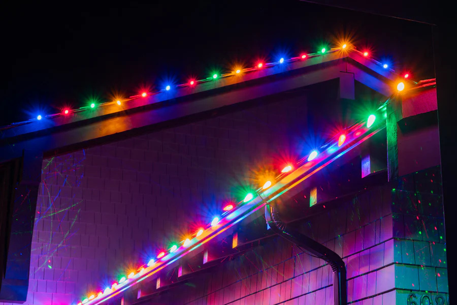 unique multicolour holiday lighting on home